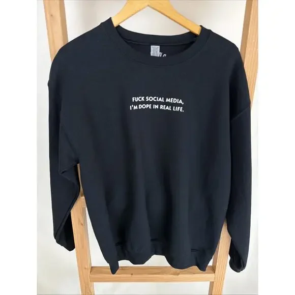 NWT Girl Gang Black Social Media Funny Crewneck Sweatshirt Top #0933 Size S - Picture 1 of 4